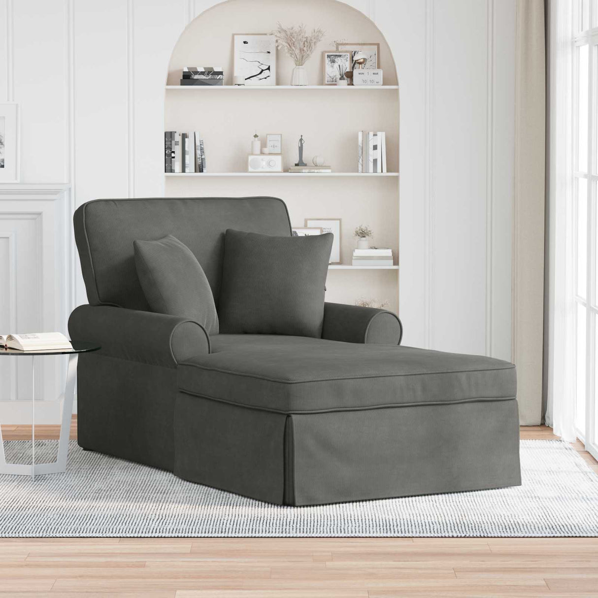 vidaXL Chaise Lounge with Skirt with Cushion 3 pcs Light Grey Corduroy Fabric