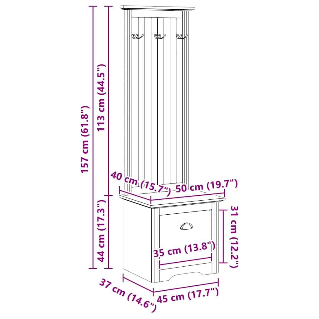 vidaXL Gangkast met haken BODO 50x40x157 cm wit en bruin