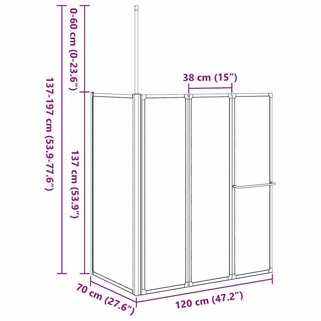 vidaXL Badscherm Mat 120 x 70 x 137 cm Aluminium