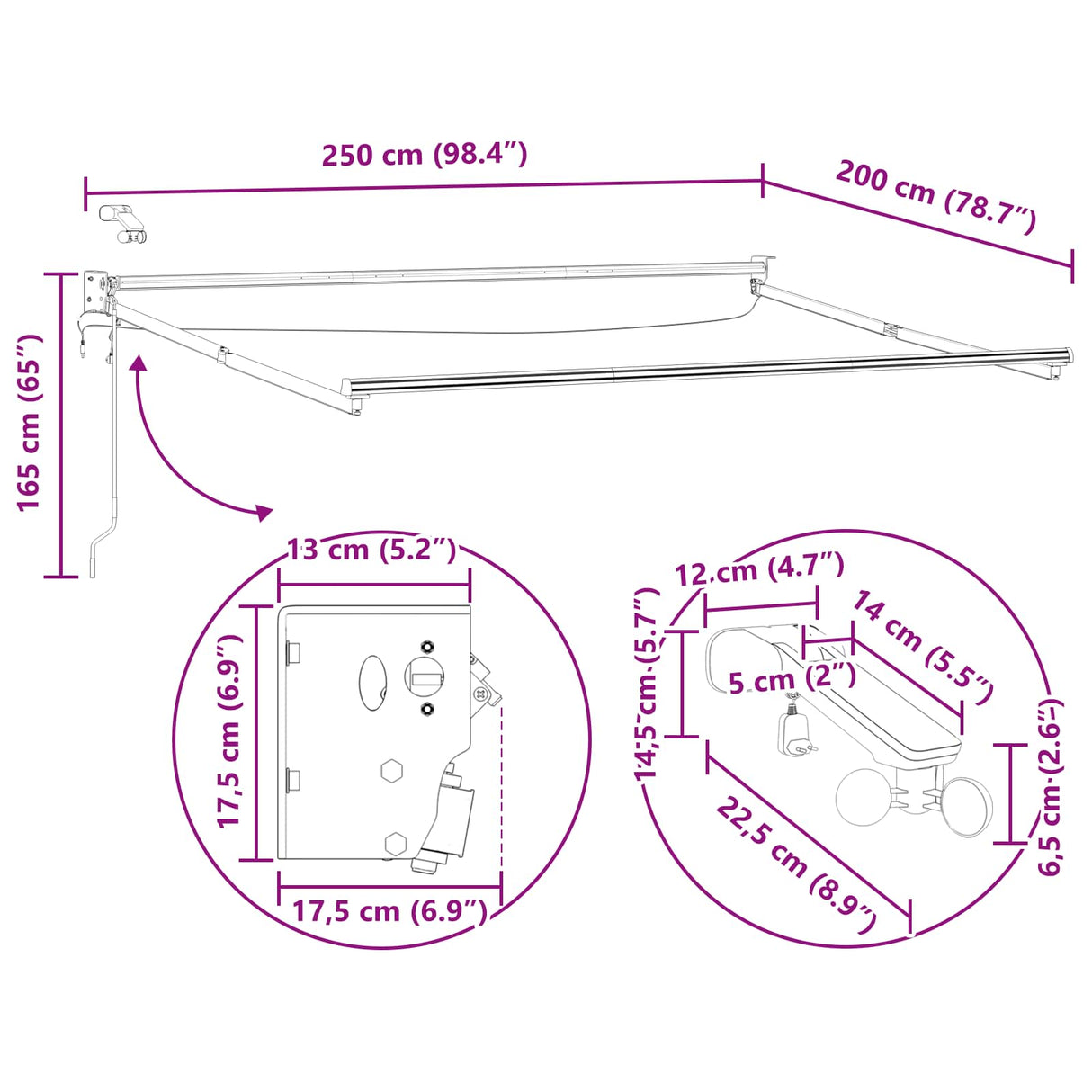 vidaXL Elektrisch Uittrekbaar Markies Frame Wit 2,5 x 2 m Aluminium