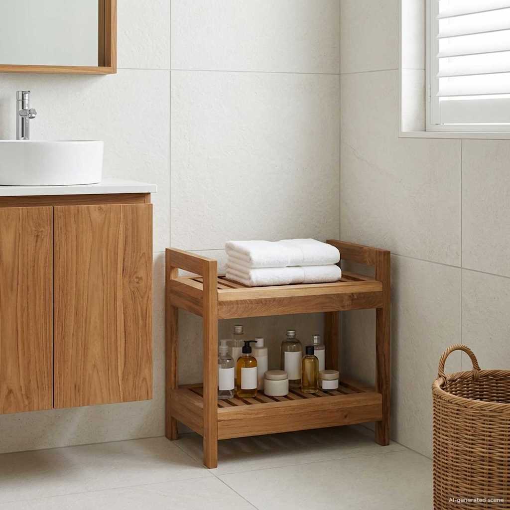 vidaXL Badkamerrek Naturel 45 x 30 x 45 cm Massief Teakhout