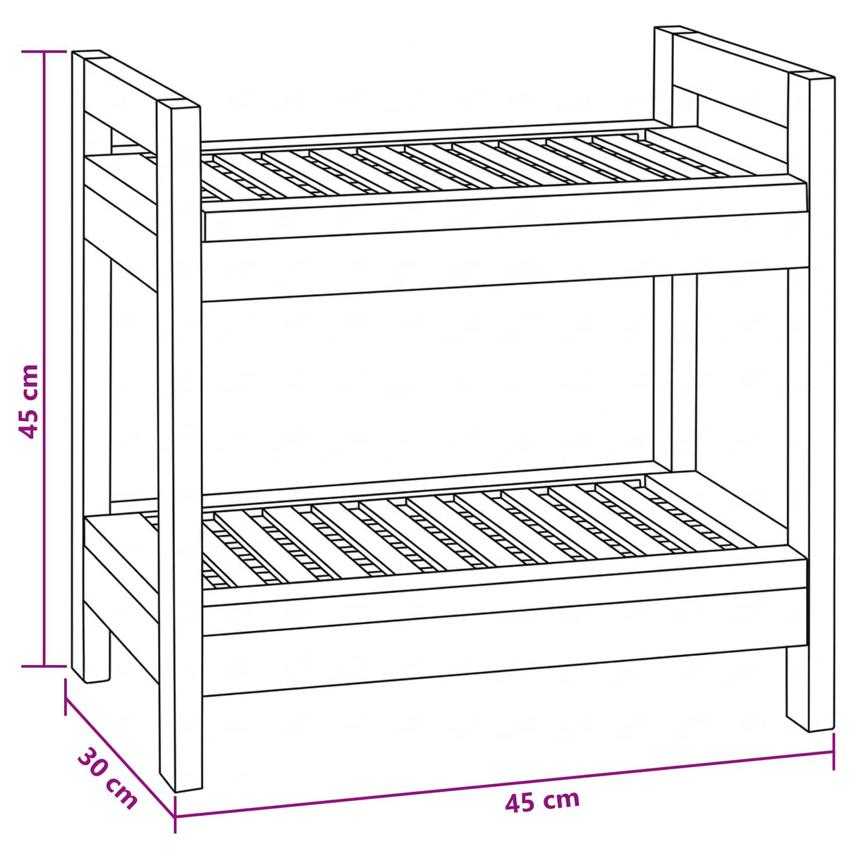 vidaXL Badkamerrek Naturel 45 x 30 x 45 cm Massief Teakhout