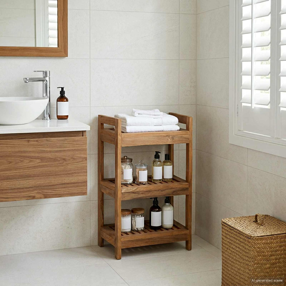 vidaXL Badkamerrek Naturel 45 x 30 x 45 cm Massief Teakhout