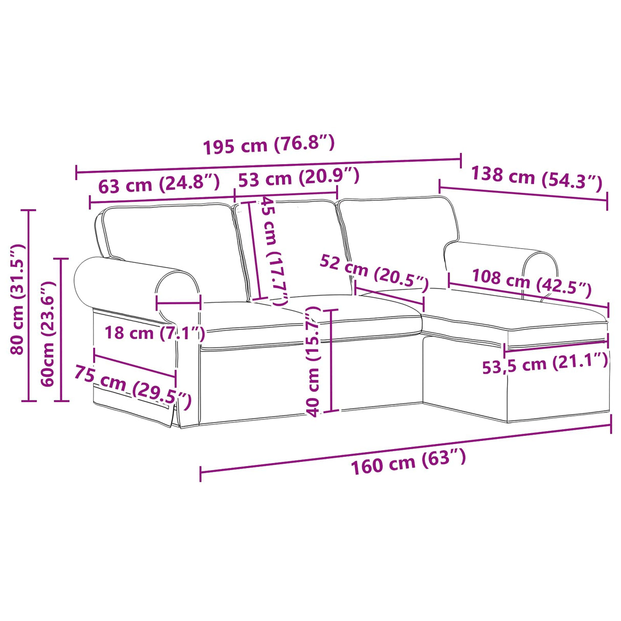 vidaXL Bank Donkergrijs 195 x 138 x 80 cm Stof