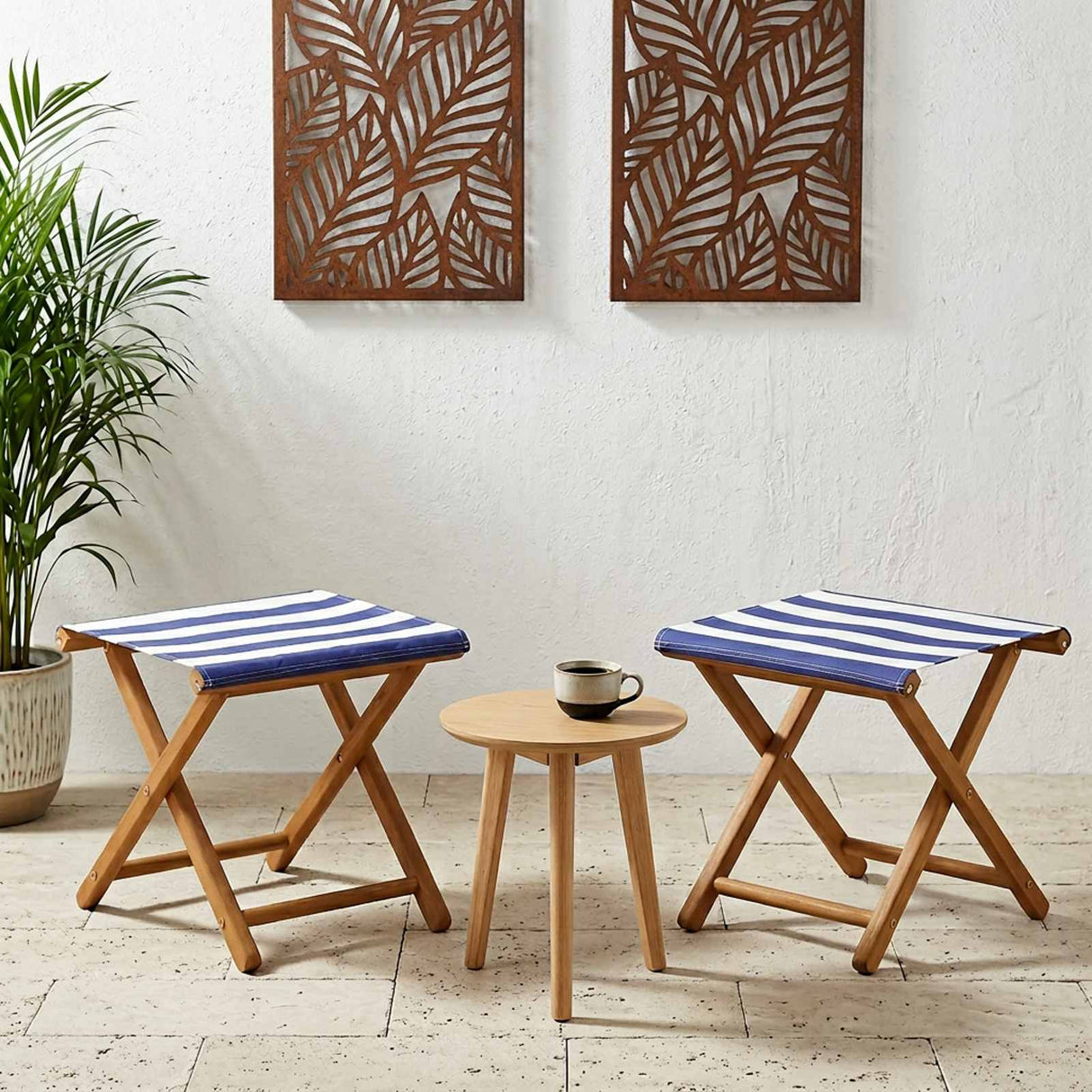 vidaXL Sun Lounger 2 pcs Solid Eucalyptus Wood Blue and White