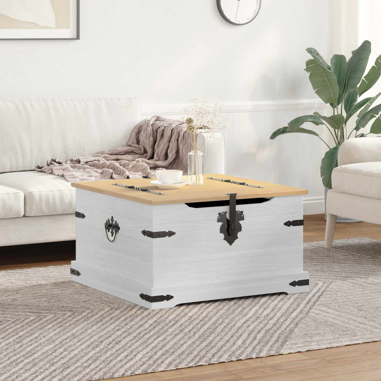 vidaXL Storage box with shelf White 78 x 78 x 45 cm Solid pine wood