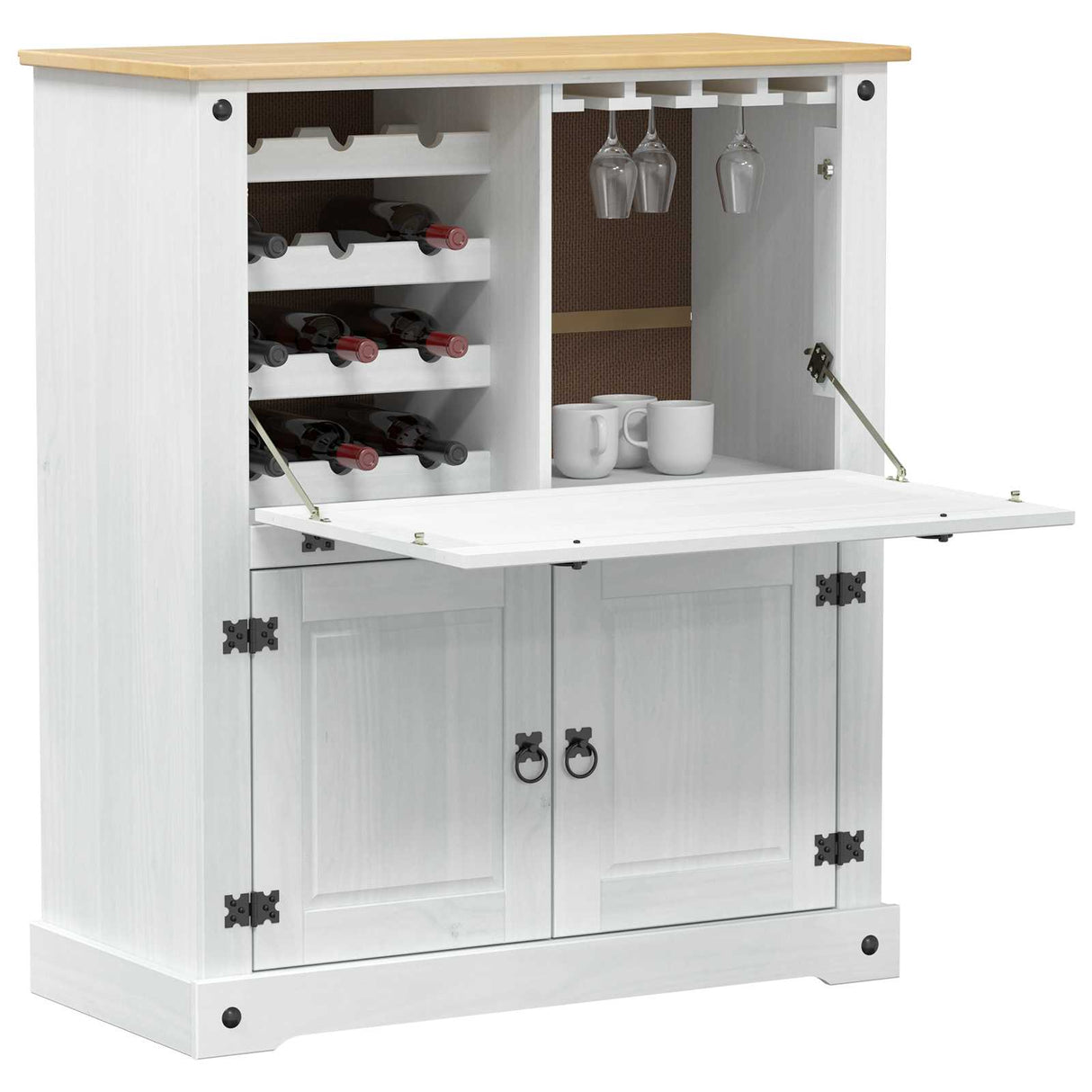 vidaXL Wijnkast Wit 97 x 45 x 114 cm Massief grenenhout