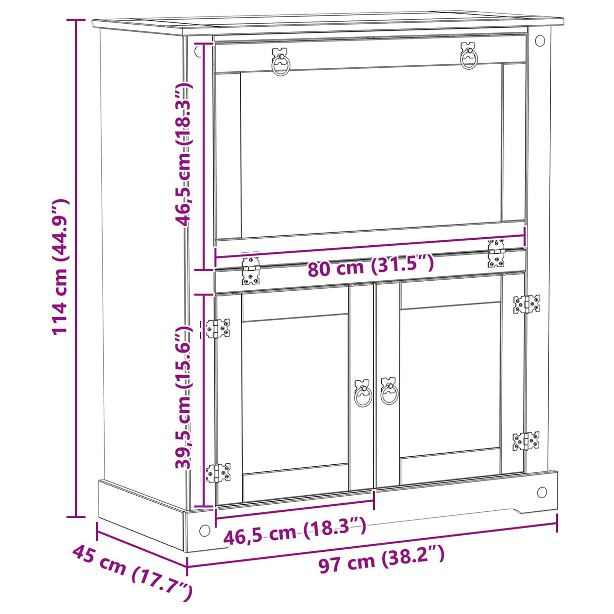 vidaXL Wijnkast Wit 97 x 45 x 114 cm Massief grenenhout