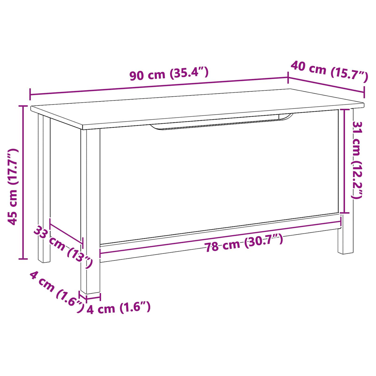 vidaXL Opbergbox HILL Honing bruin 90 x 40 x 45 cm Massief grenenhout