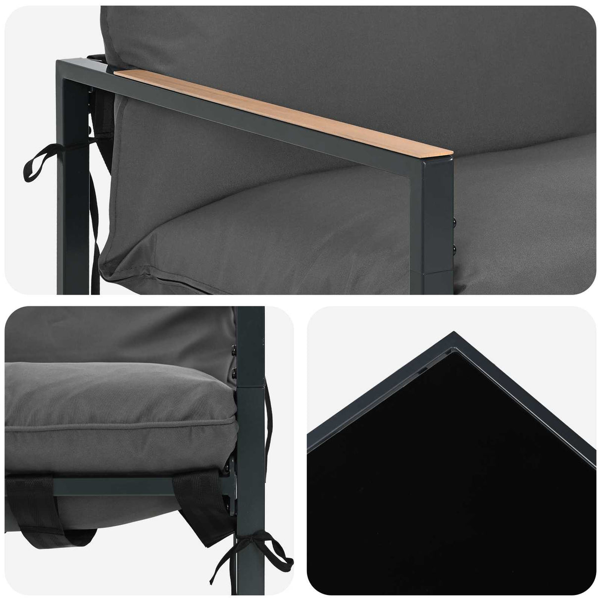 vidaXL Tuinbank Set 3 pcs Zwart en Anthraciet Staal