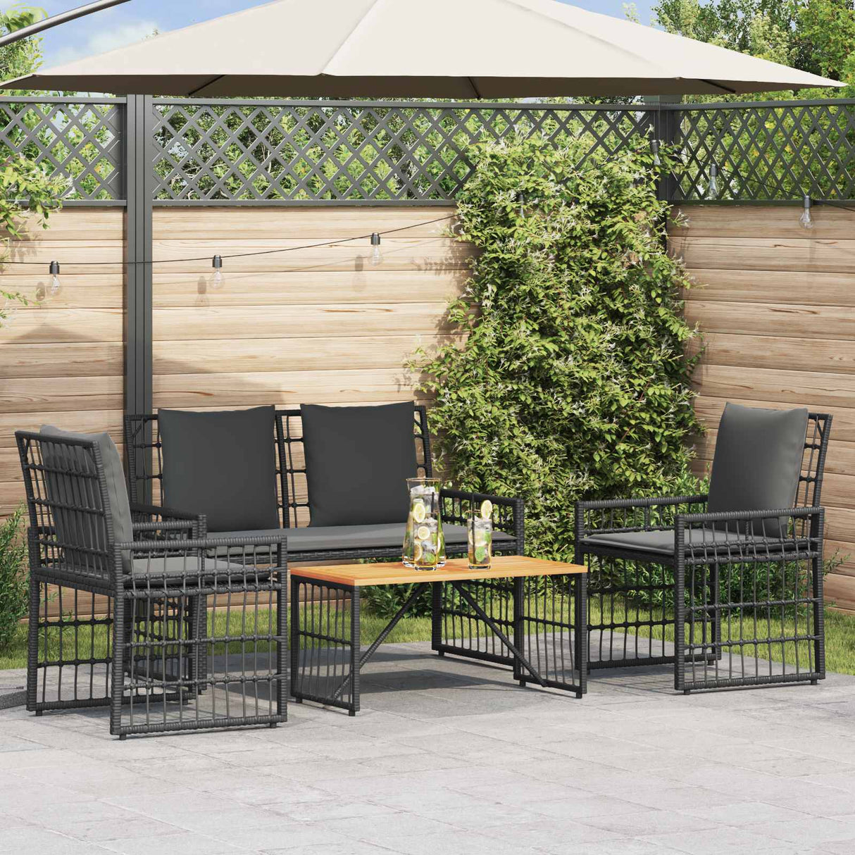 vidaXL Buitenmeubels set 4 pcs Zwart en Donker Grijs