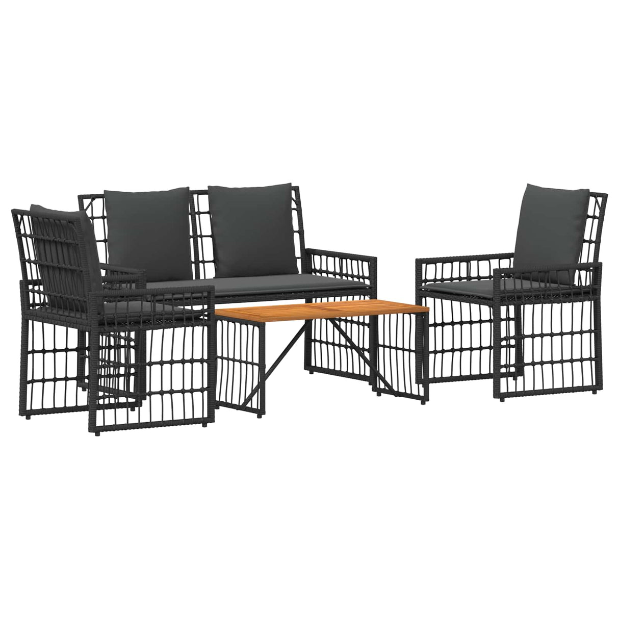 vidaXL Buitenmeubels set 4 pcs Zwart en Donker Grijs