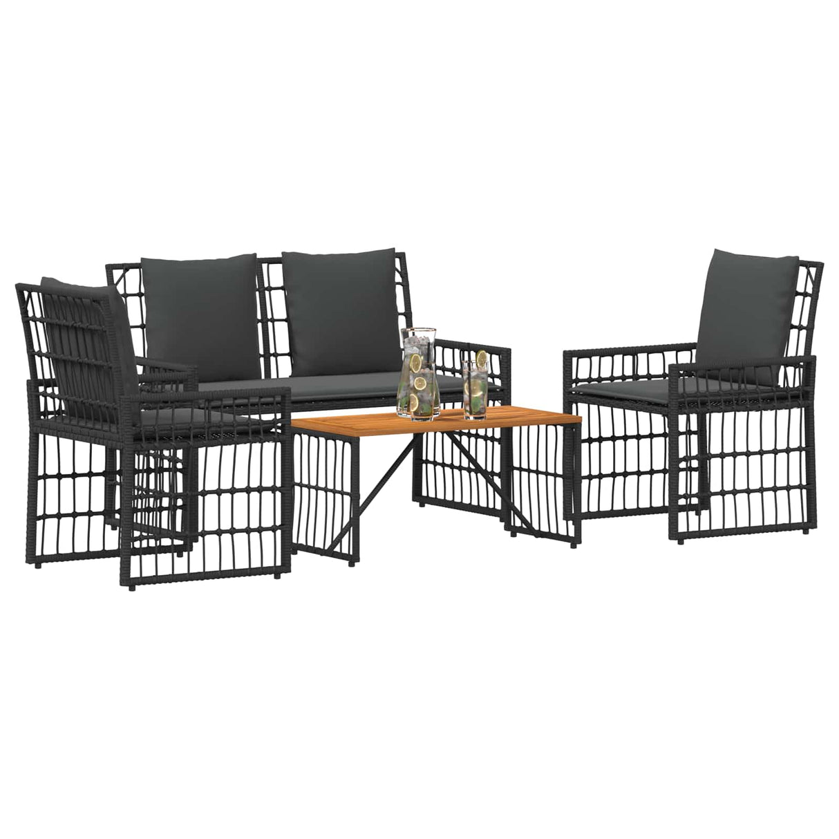 vidaXL Buitenmeubels set 4 pcs Zwart en Donker Grijs