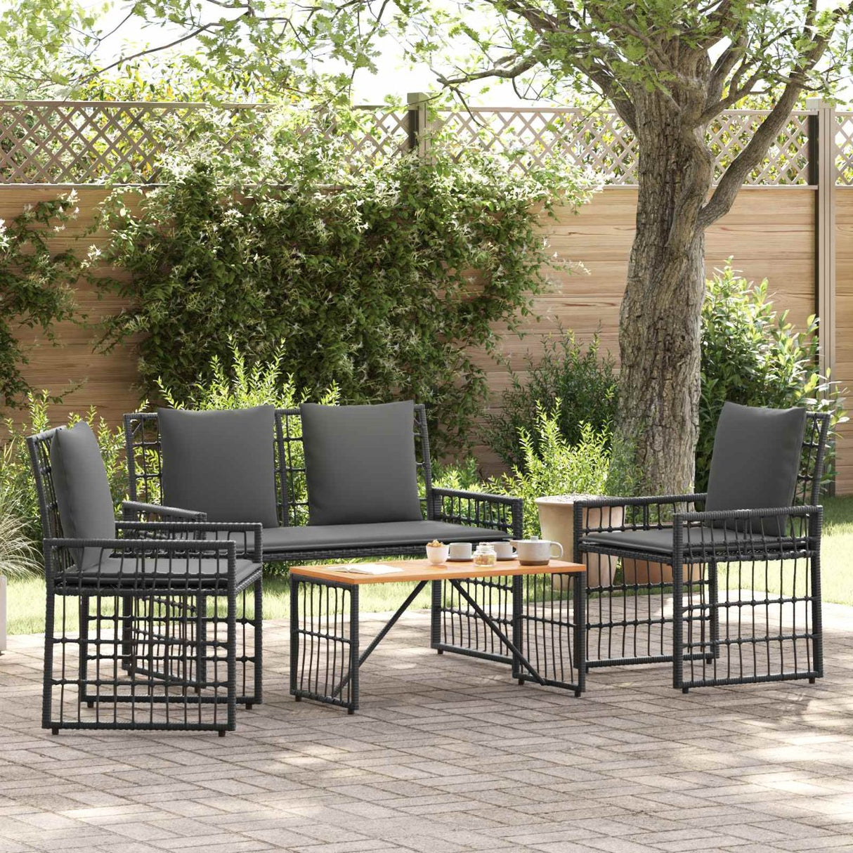 vidaXL Buitenmeubels set 4 pcs Zwart en Donker Grijs