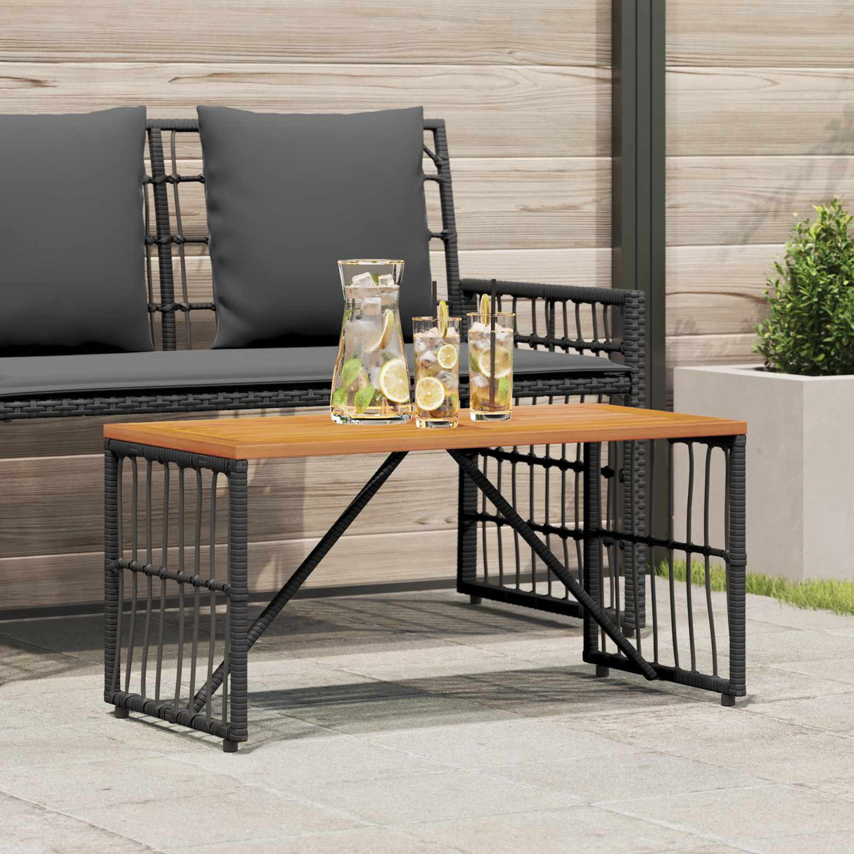 vidaXL Garden Table Black 80 x 40 x 40 cm Steel and Poly Rattan
