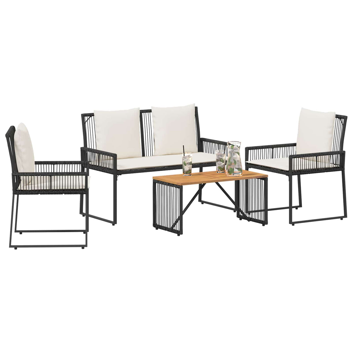 vidaXL Buitenmeubels set 4 pcs Zwart en Crème Wit poly rattan