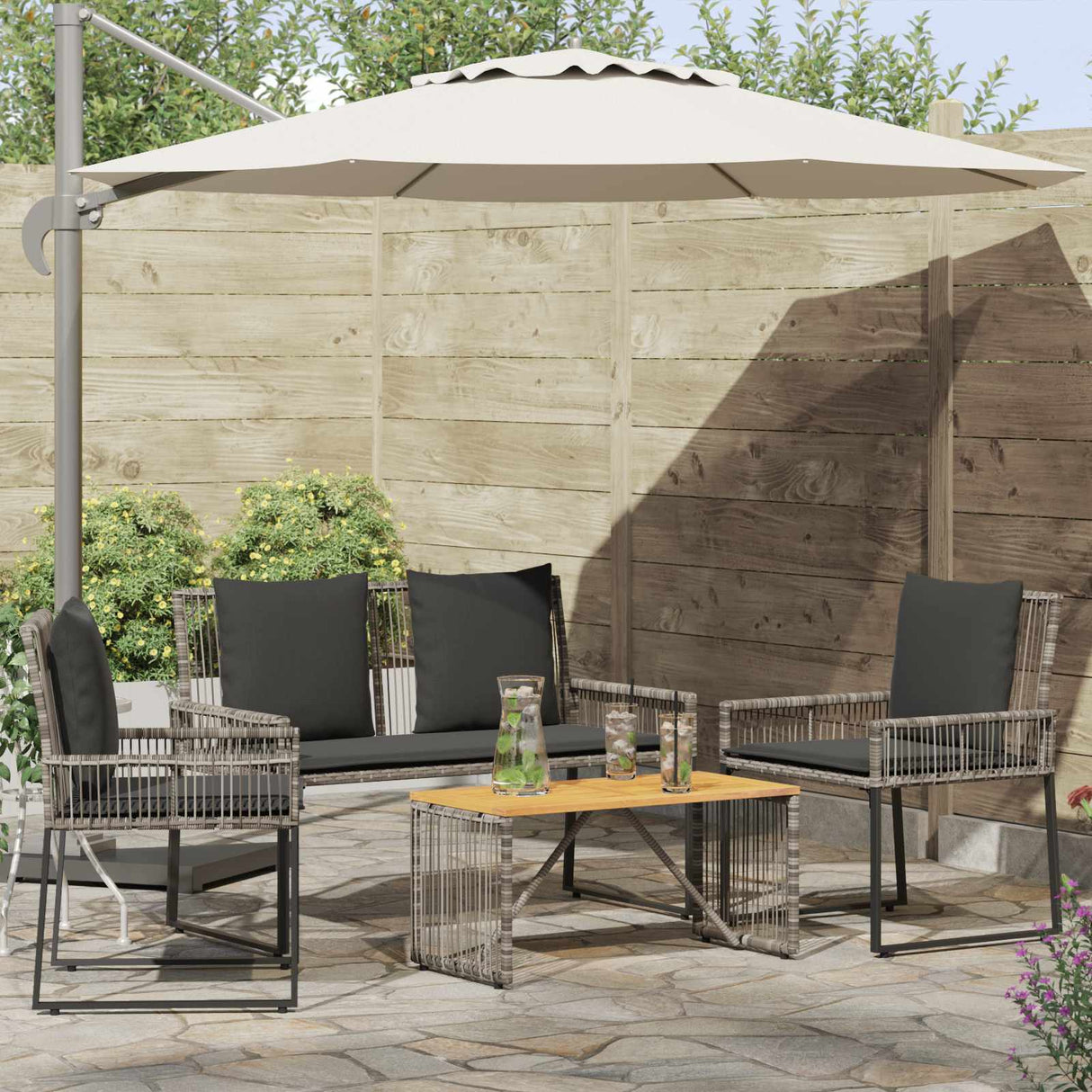 vidaXL Buitenmeubels set 4 pcs Zwart en Crème Wit poly rattan