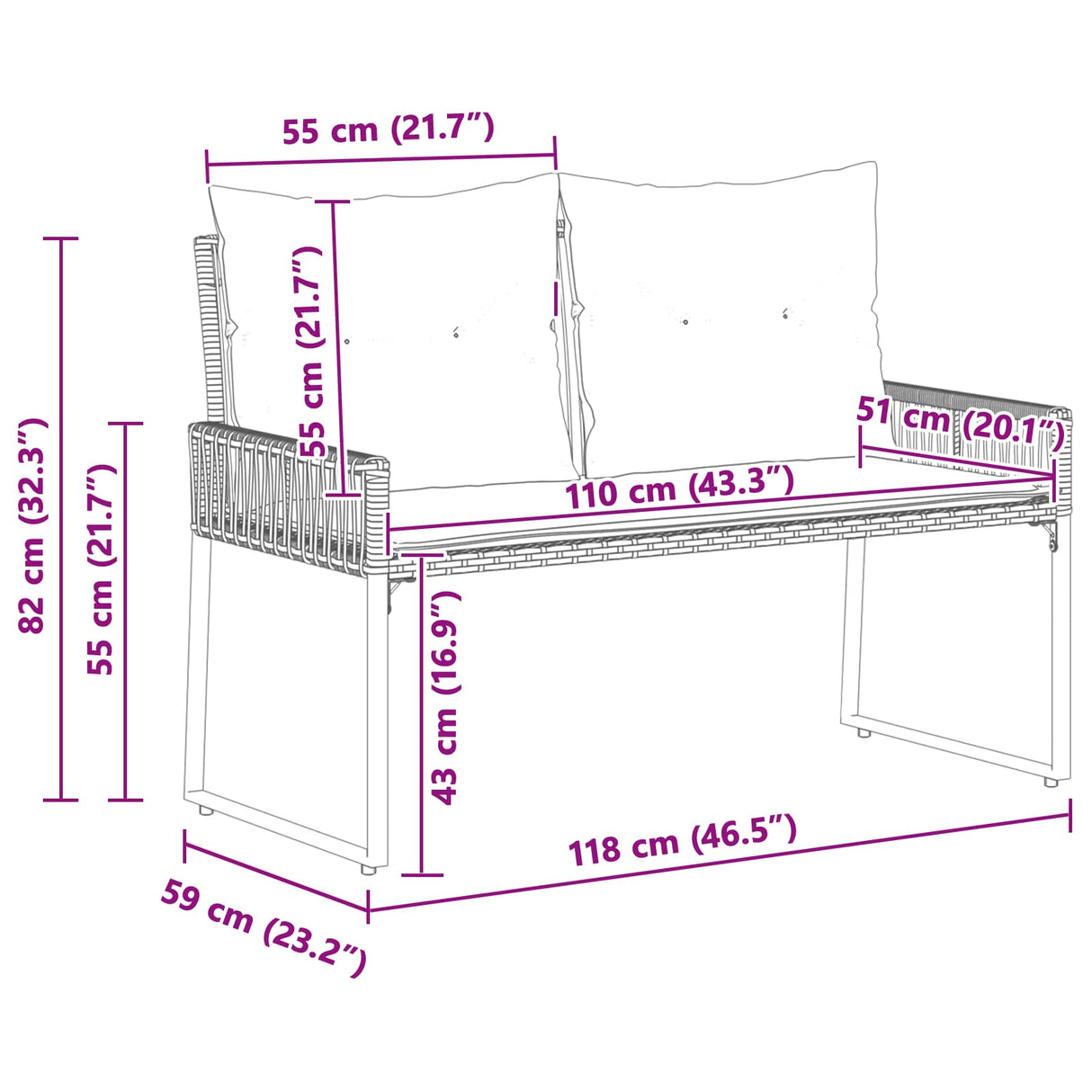 vidaXL Tuinbank met kussen 4 pcs Zwart en Crème Wit poly rattan