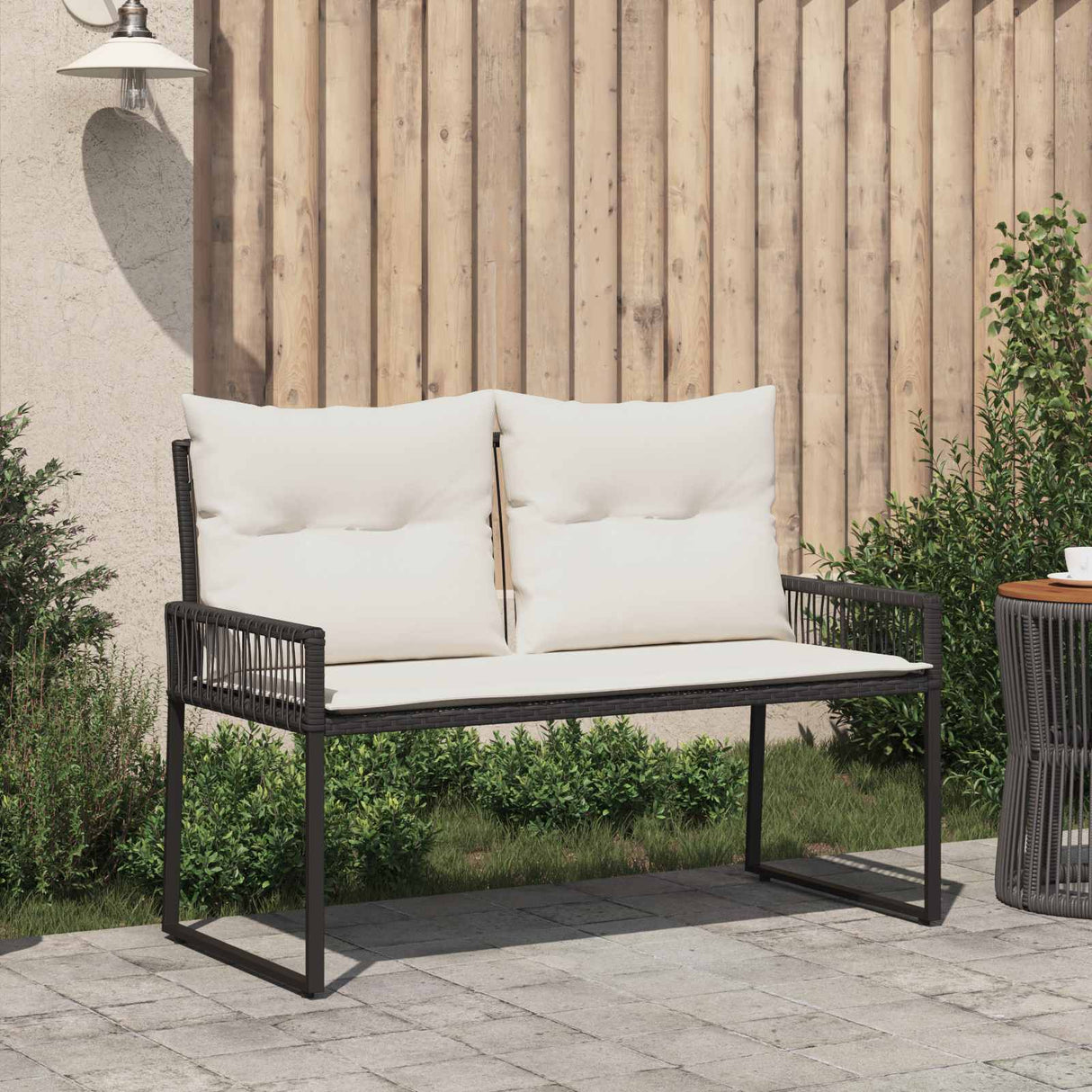 vidaXL Tuinbank met kussen 4 pcs Zwart en Crème Wit poly rattan