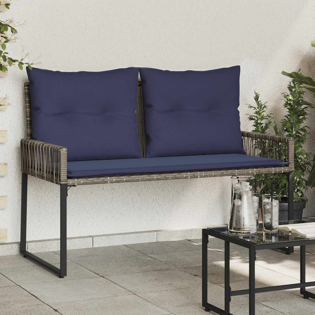 vidaXL Tuinbank met kussen 4 pcs Zwart en Crème Wit poly rattan