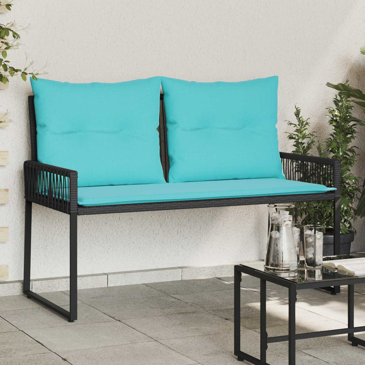 vidaXL Tuinbank met kussen 4 pcs Zwart en Crème Wit poly rattan