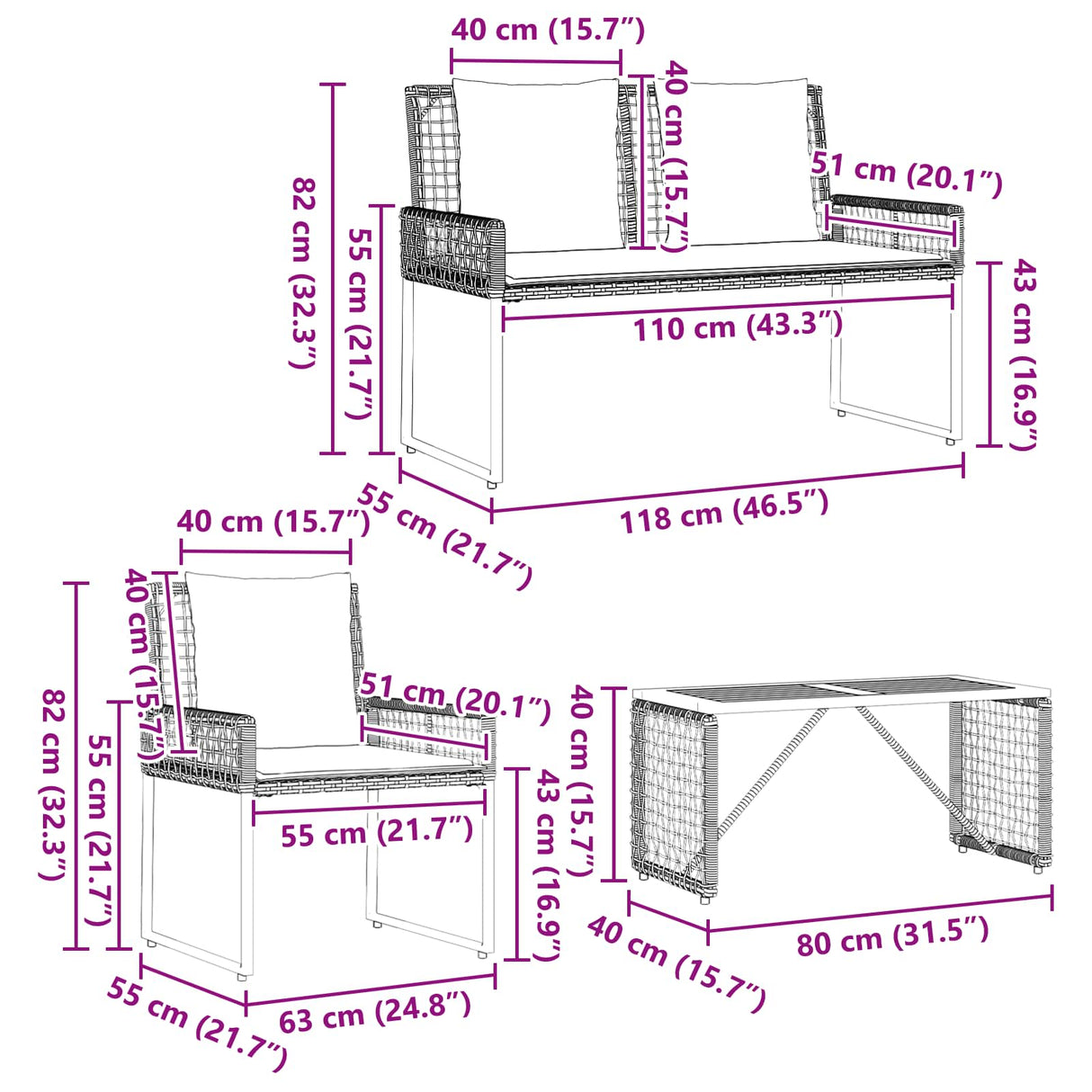 vidaXL Outdoor Lounge Set with Cushions 5 pcs Black and White