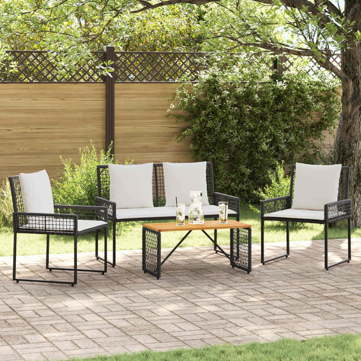 vidaXL Outdoor Lounge Set with Cushions 5 pcs Black and White