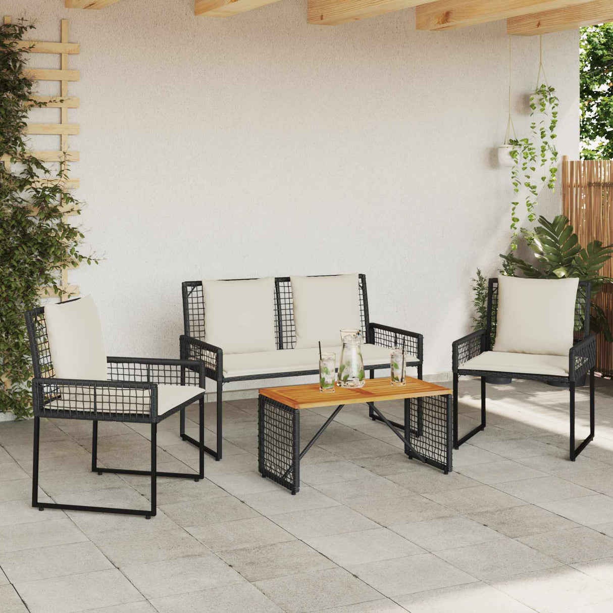 vidaXL Outdoor Lounge Set with Cushions 5 pcs Black and White