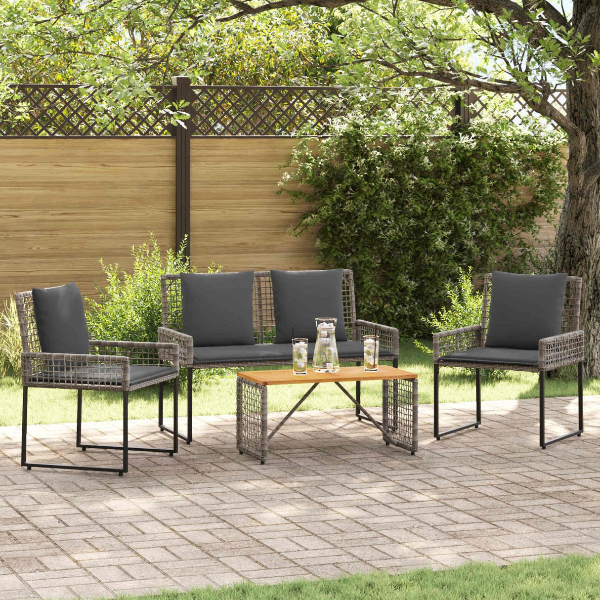 vidaXL Outdoor Lounge Set with Cushions 5 pcs Black and White