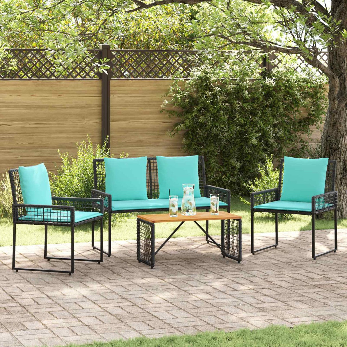 vidaXL Outdoor Lounge Set with Cushions 5 pcs Black and White