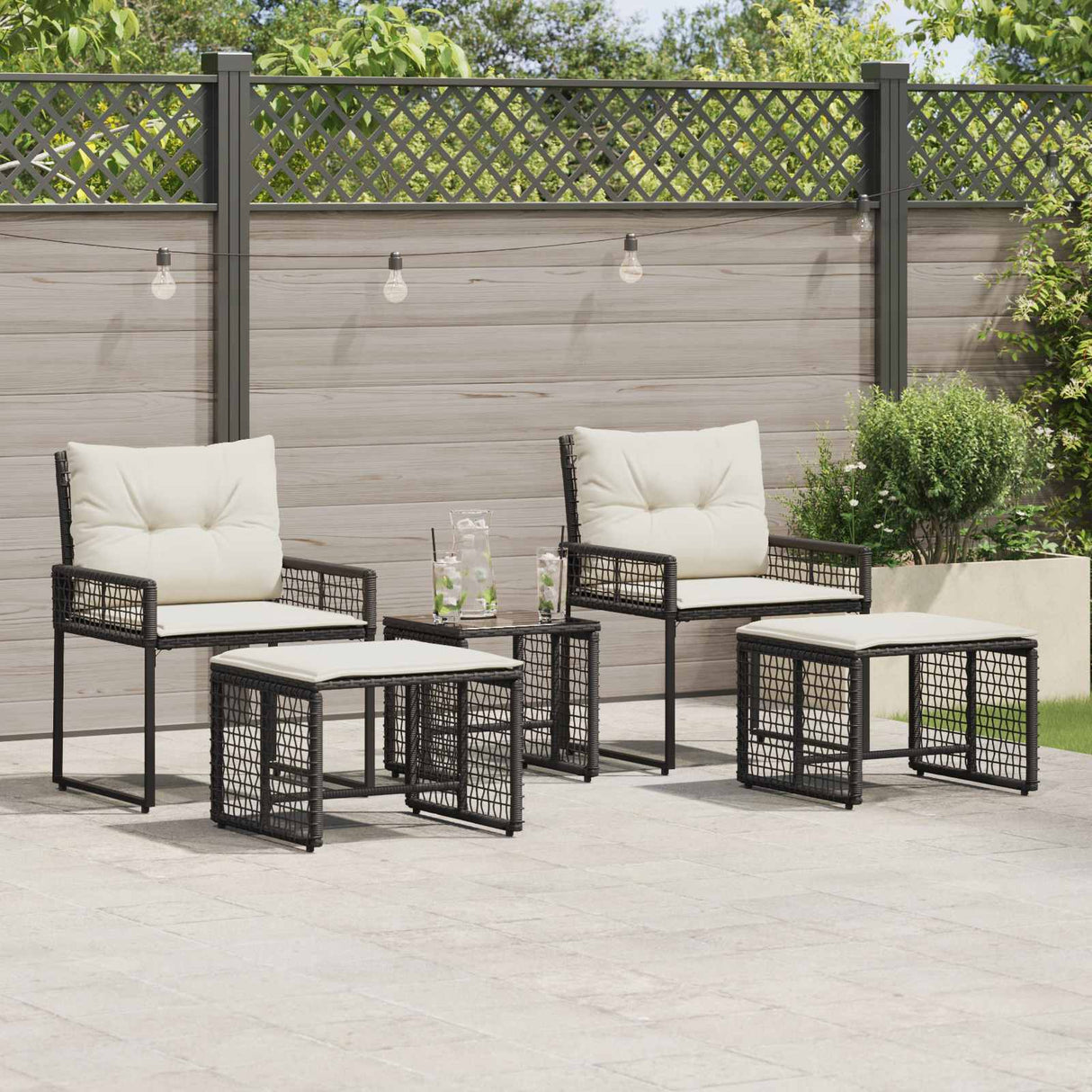 vidaXL Outdoor Lounge Set with Cushions 5 pcs Black and White