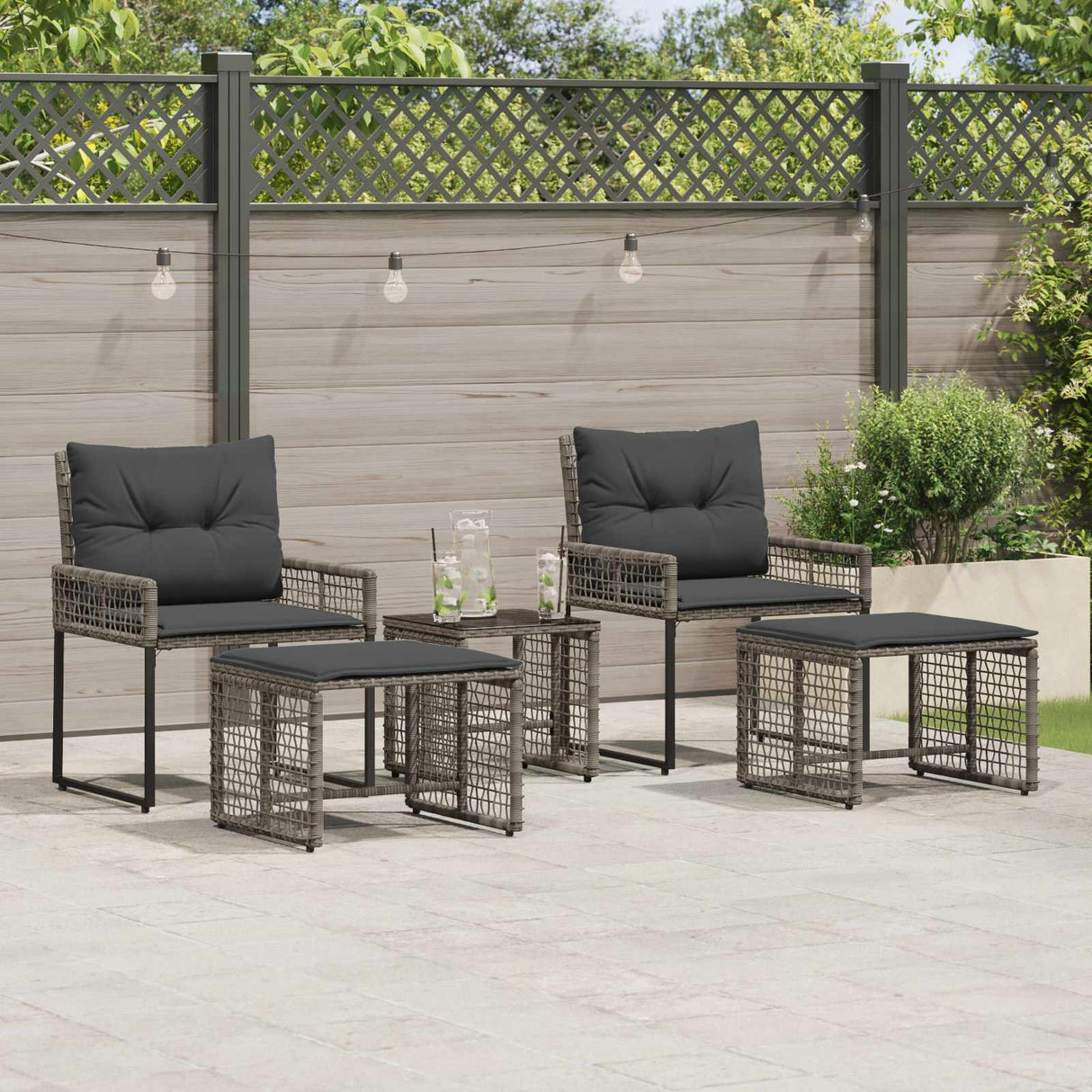 vidaXL Outdoor Lounge Set with Cushions 5 pcs Black and White