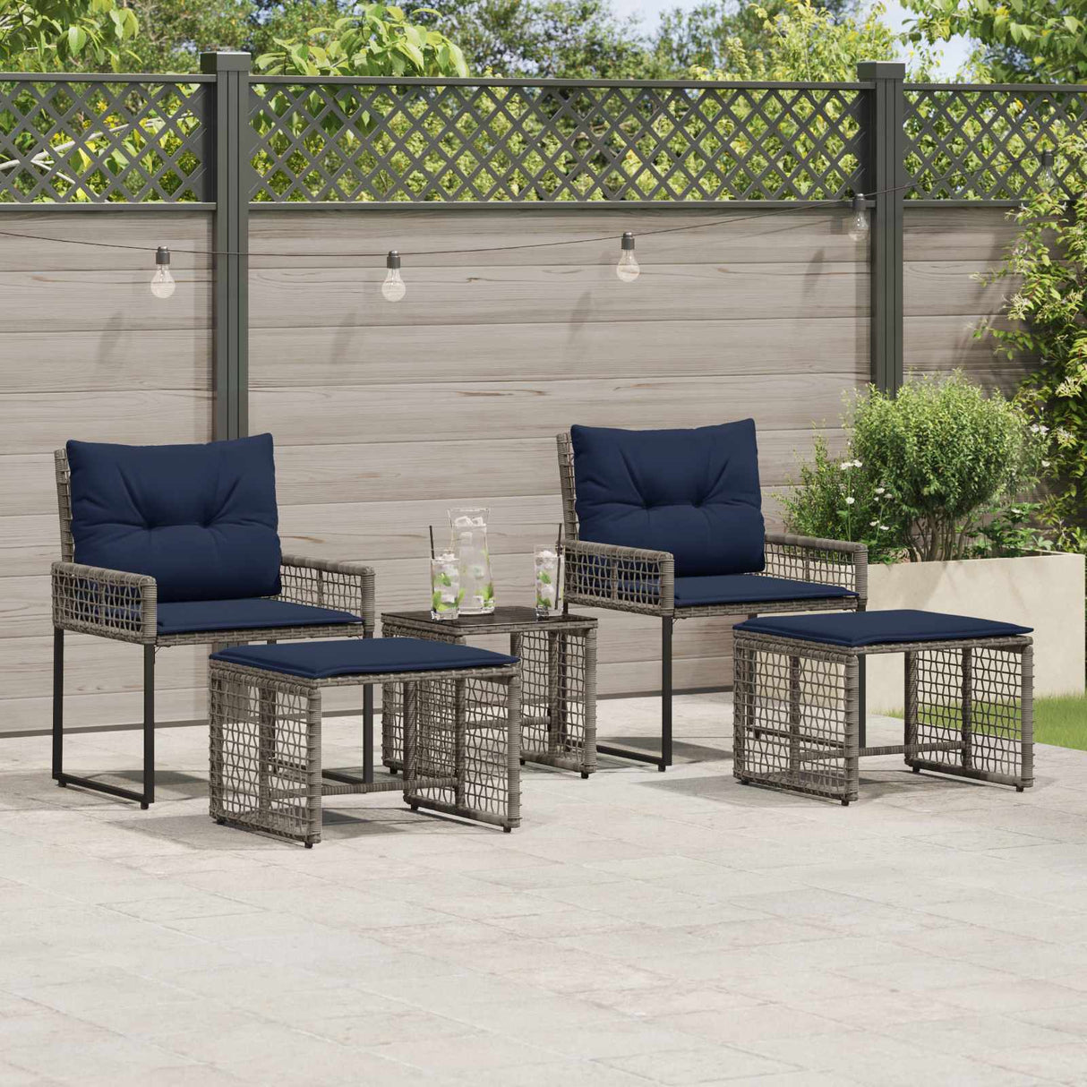 vidaXL Outdoor Lounge Set with Cushions 5 pcs Black and White