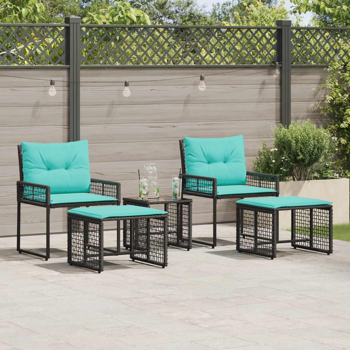 vidaXL Outdoor Lounge Set with Cushions 5 pcs Black and White