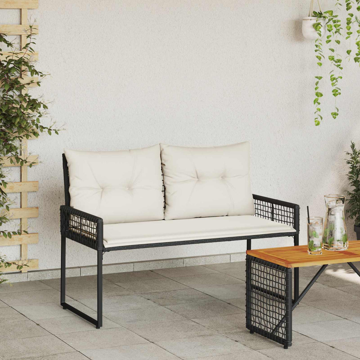 vidaXL Tuinbank Zwart en Crème Wit 118 x 55 x 82 cm PE Riet en Stof
