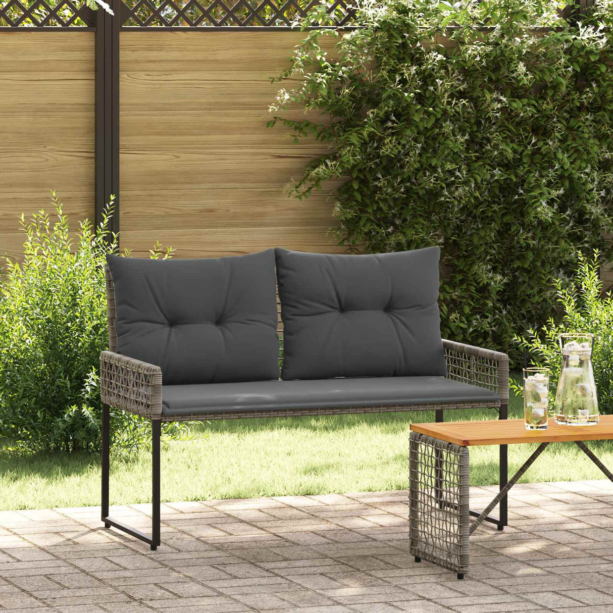 vidaXL Tuinbank Zwart en Crème Wit 118 x 55 x 82 cm PE Riet en Stof