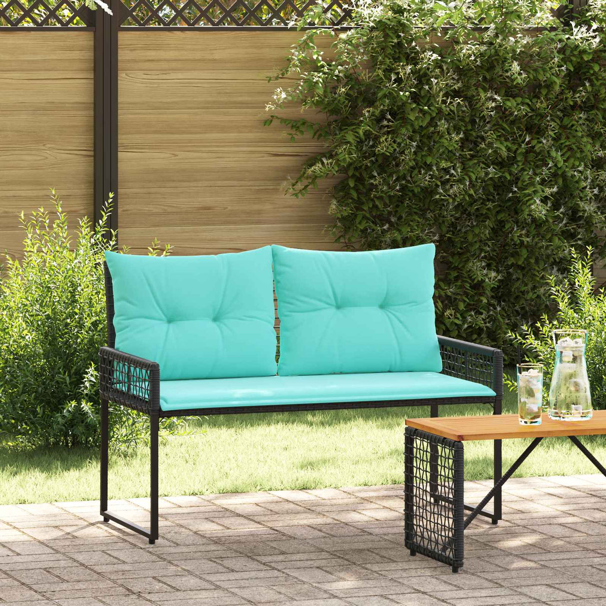 vidaXL Tuinbank Zwart en Crème Wit 118 x 55 x 82 cm PE Riet en Stof