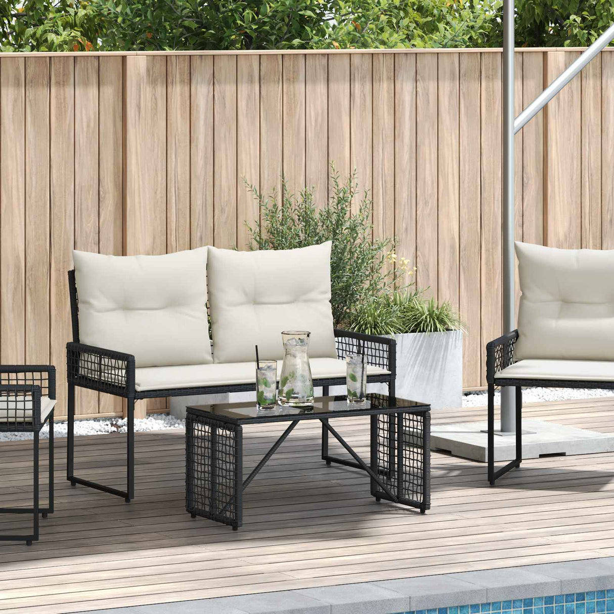 vidaXL Garden Table Black 80 x 40 x 40 cm PE Rattan and Glass