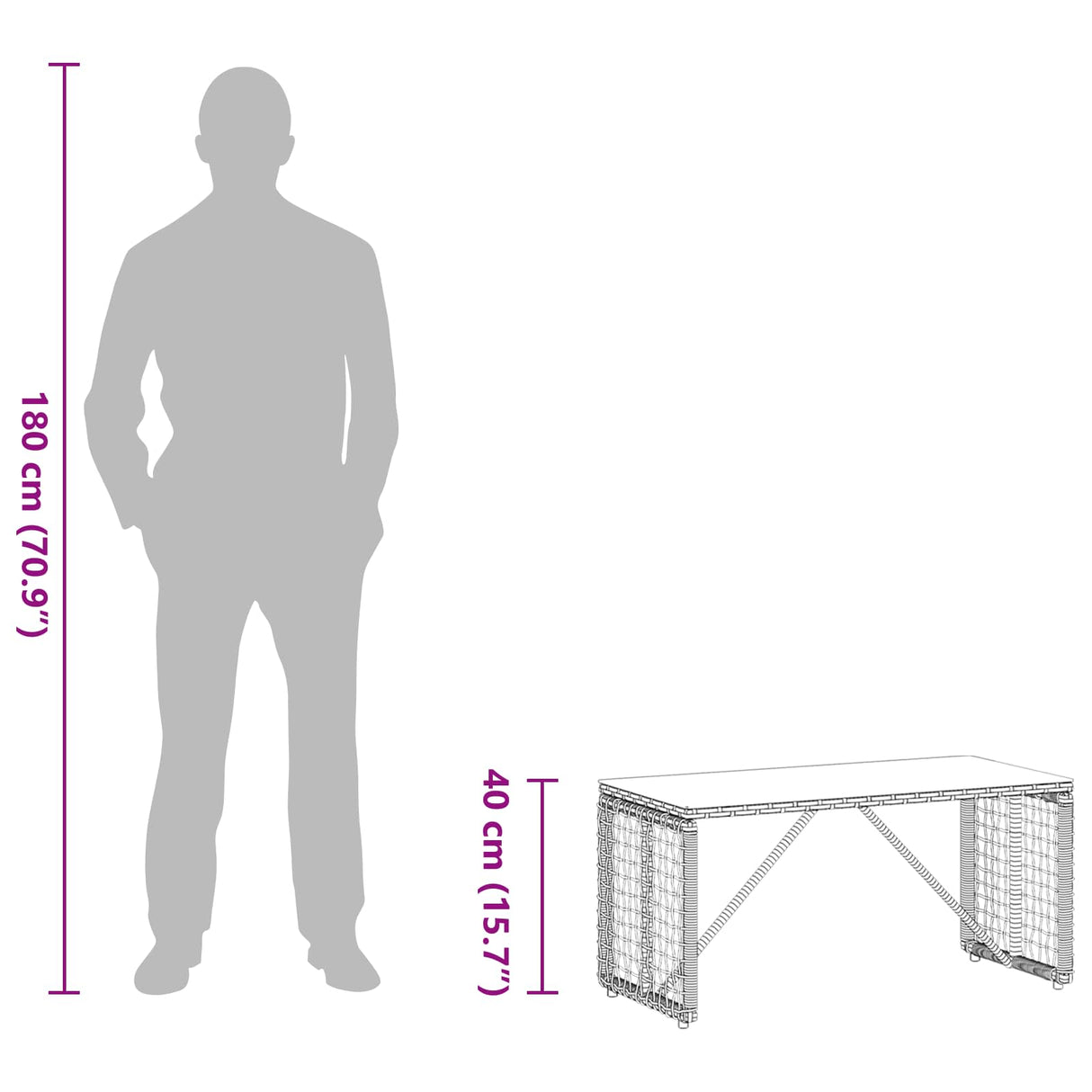vidaXL Garden Table Black 80 x 40 x 40 cm PE Rattan and Glass