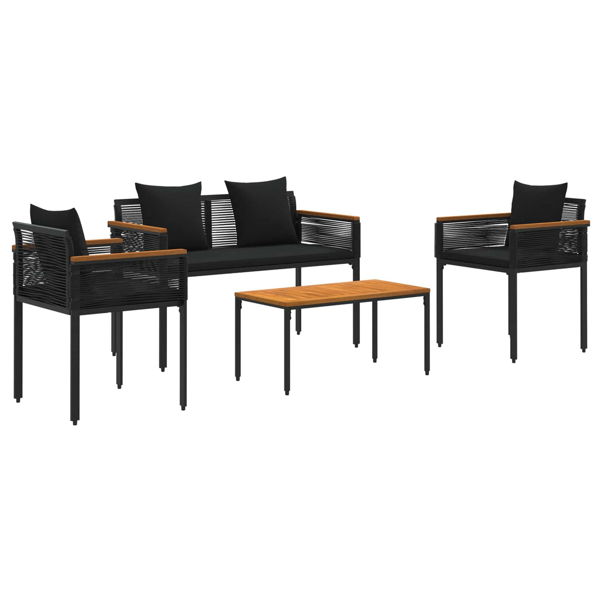 vidaXL Buitenmeubels set met kussen 4 pcs Zwart PE Riet