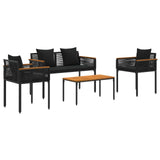 vidaXL Buitenmeubels set met kussen 4 pcs Zwart PE Riet
