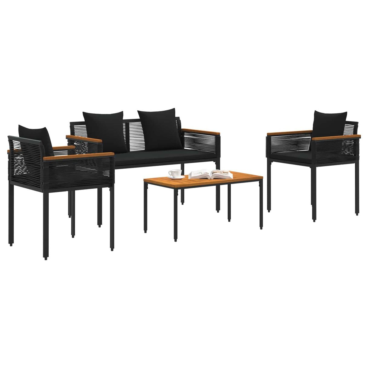 vidaXL Buitenmeubels set met kussen 4 pcs Zwart PE Riet