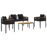 vidaXL Buitenmeubels set met kussen 4 pcs Zwart PE Riet