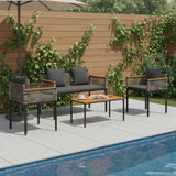 vidaXL Buitenmeubels set met kussen 4 pcs Zwart PE Riet