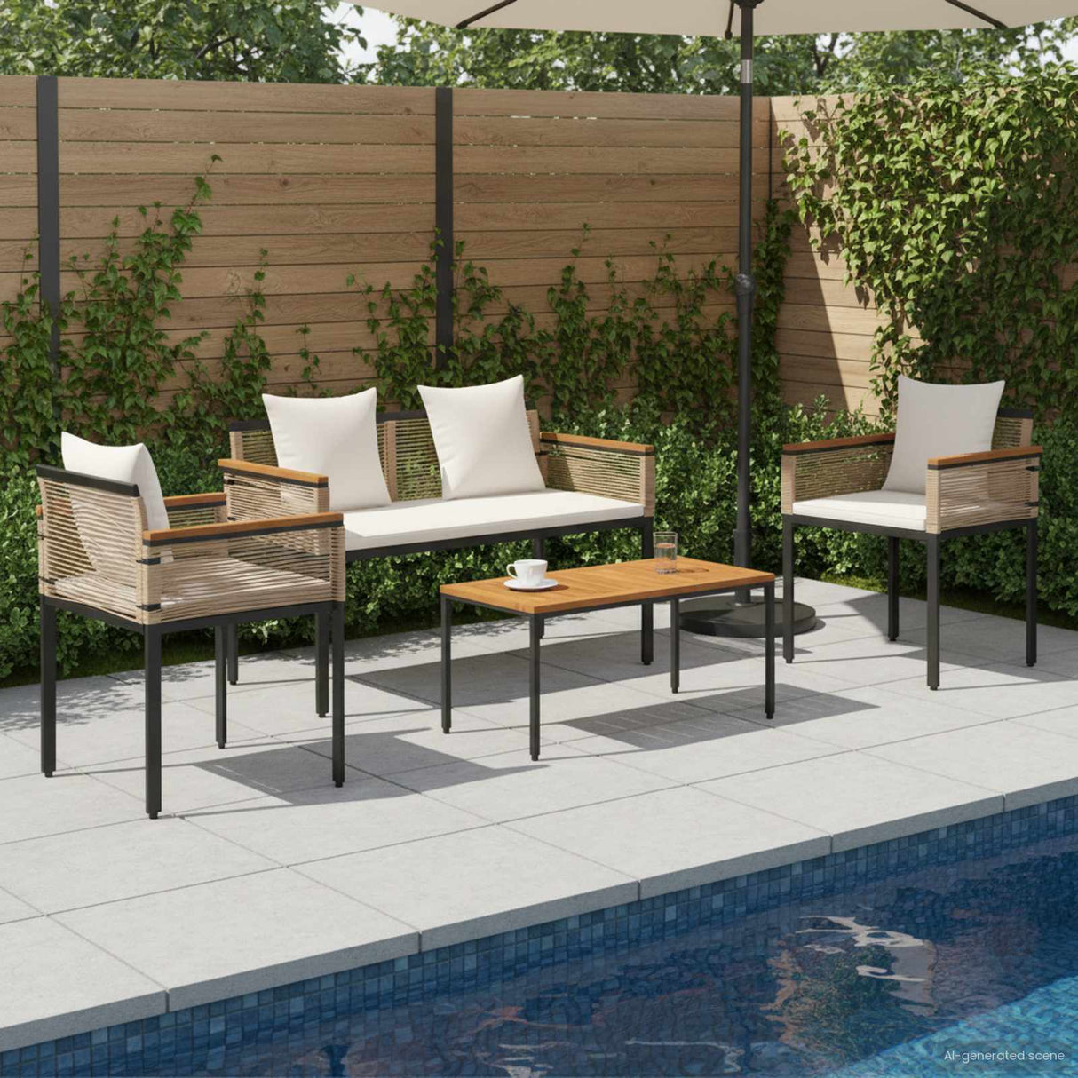 vidaXL Buitenmeubels set met kussen 4 pcs Zwart PE Riet