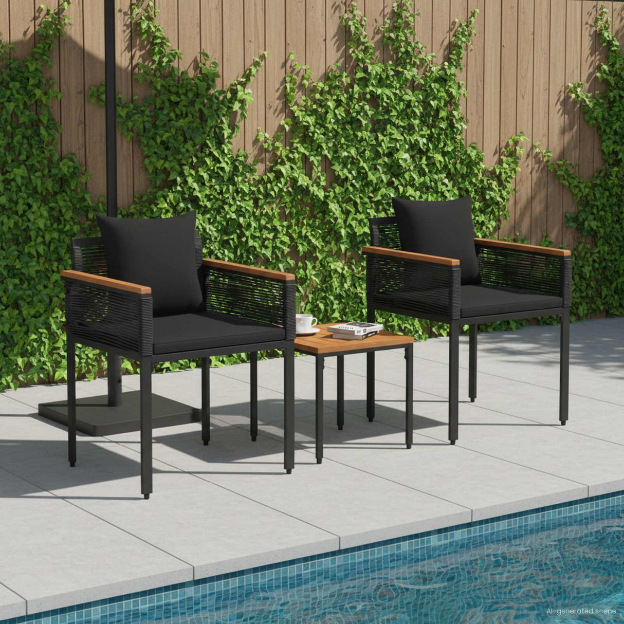 vidaXL Buitenmeubels set met kussen 4 pcs Zwart PE Riet