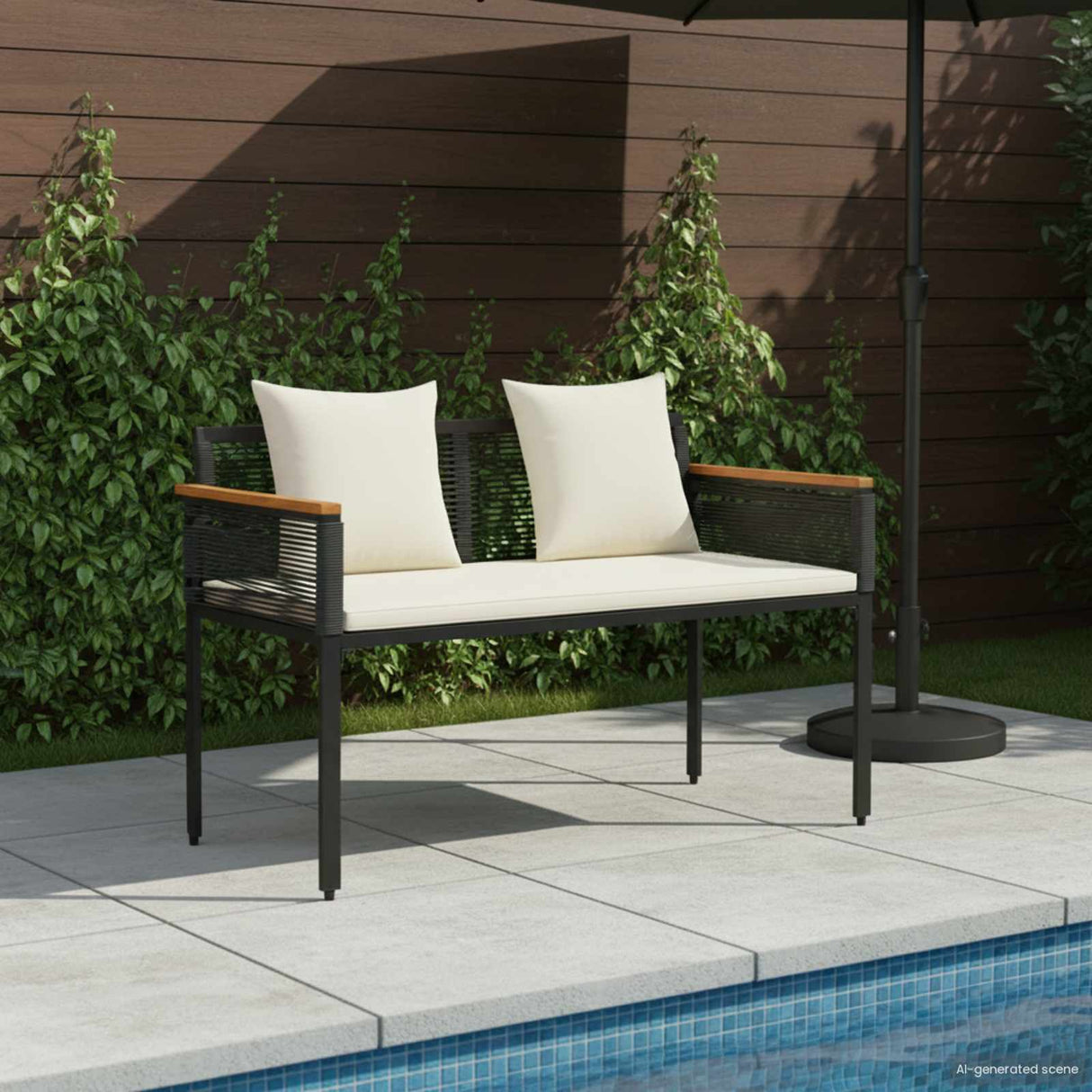 vidaXL Tuinbank met kussen Zwart 117 x 54 x 74.5 cm poly rattan