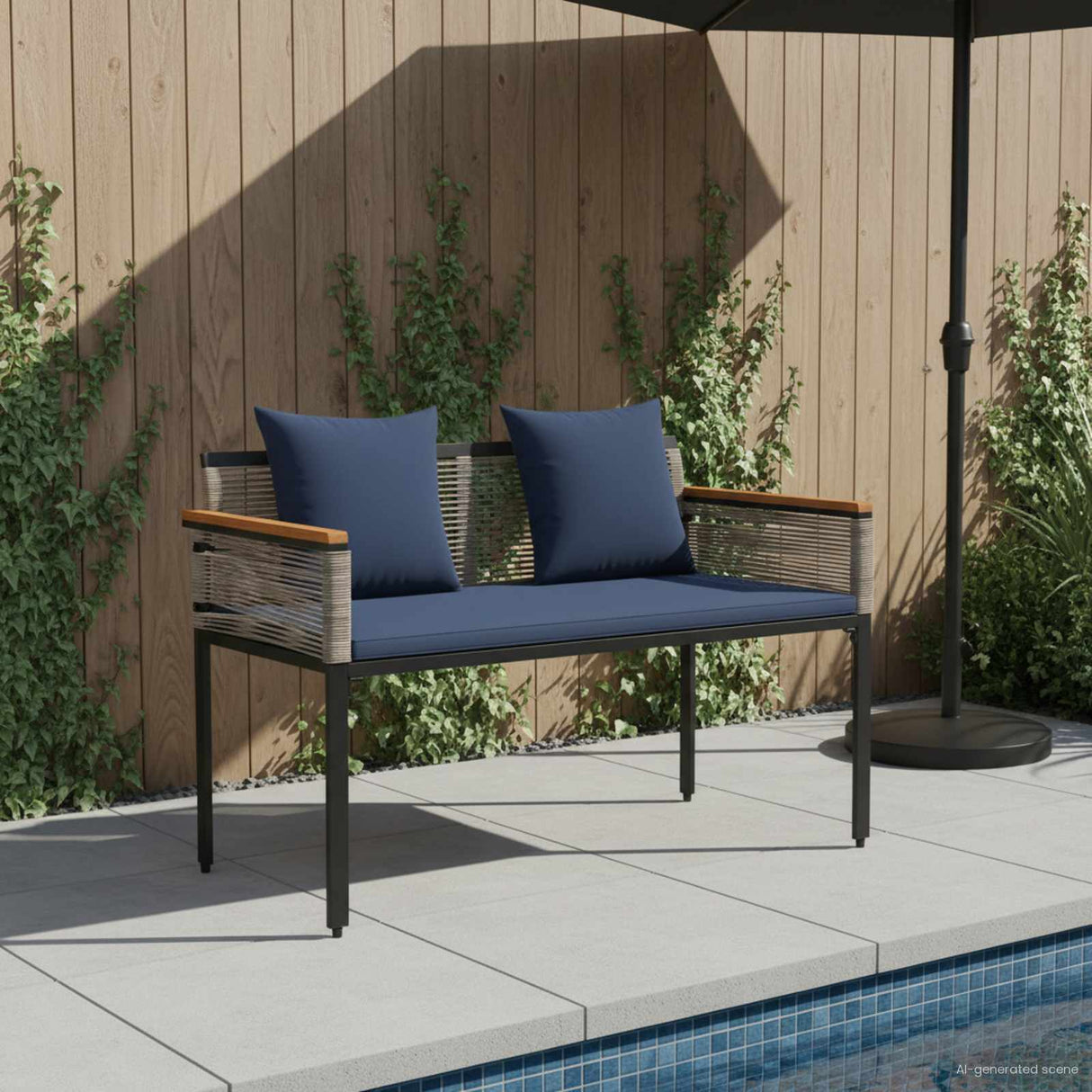 vidaXL Tuinbank met kussen Zwart 117 x 54 x 74.5 cm poly rattan