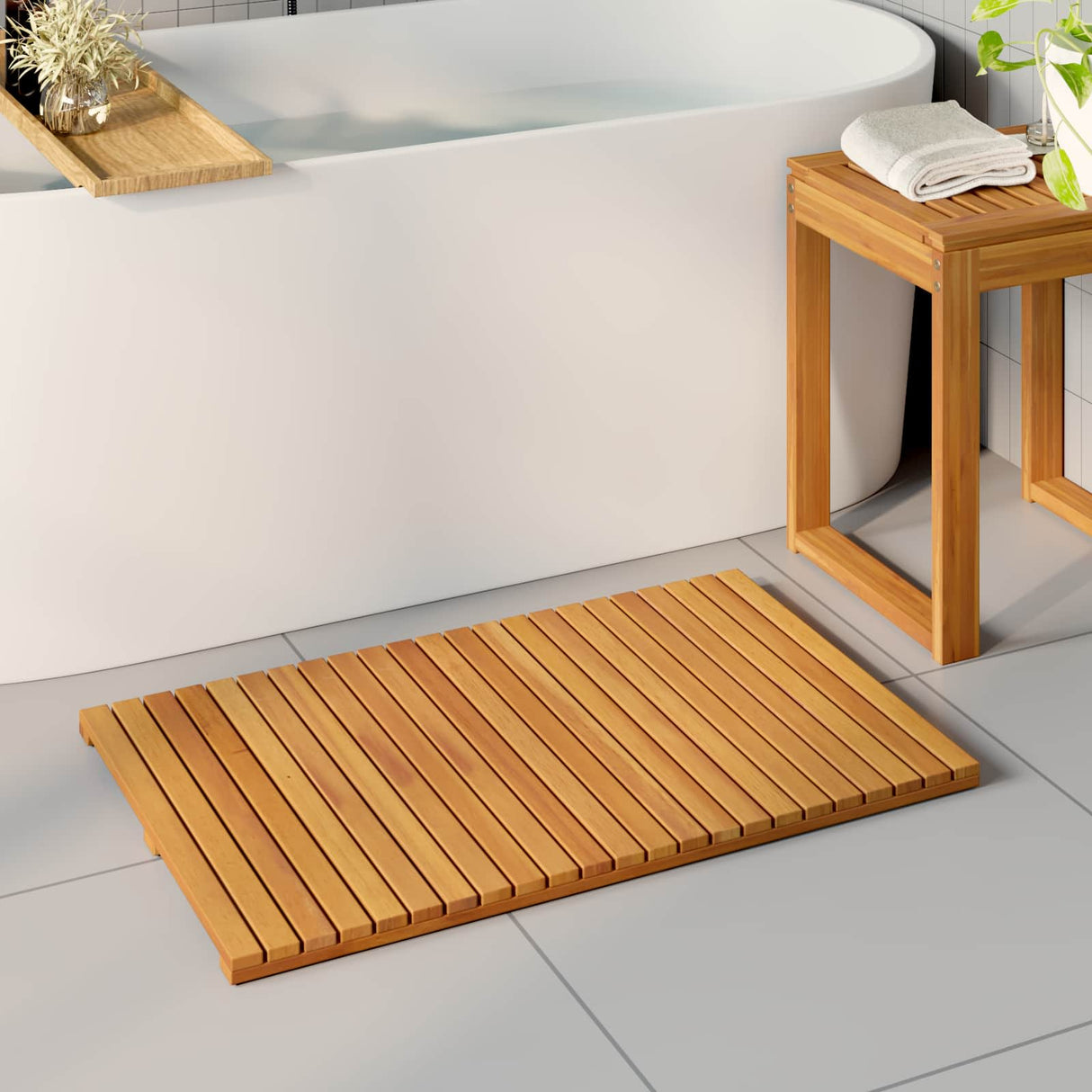 vidaXL Bath Mat Solid Brown 60 x 40 cm Wood