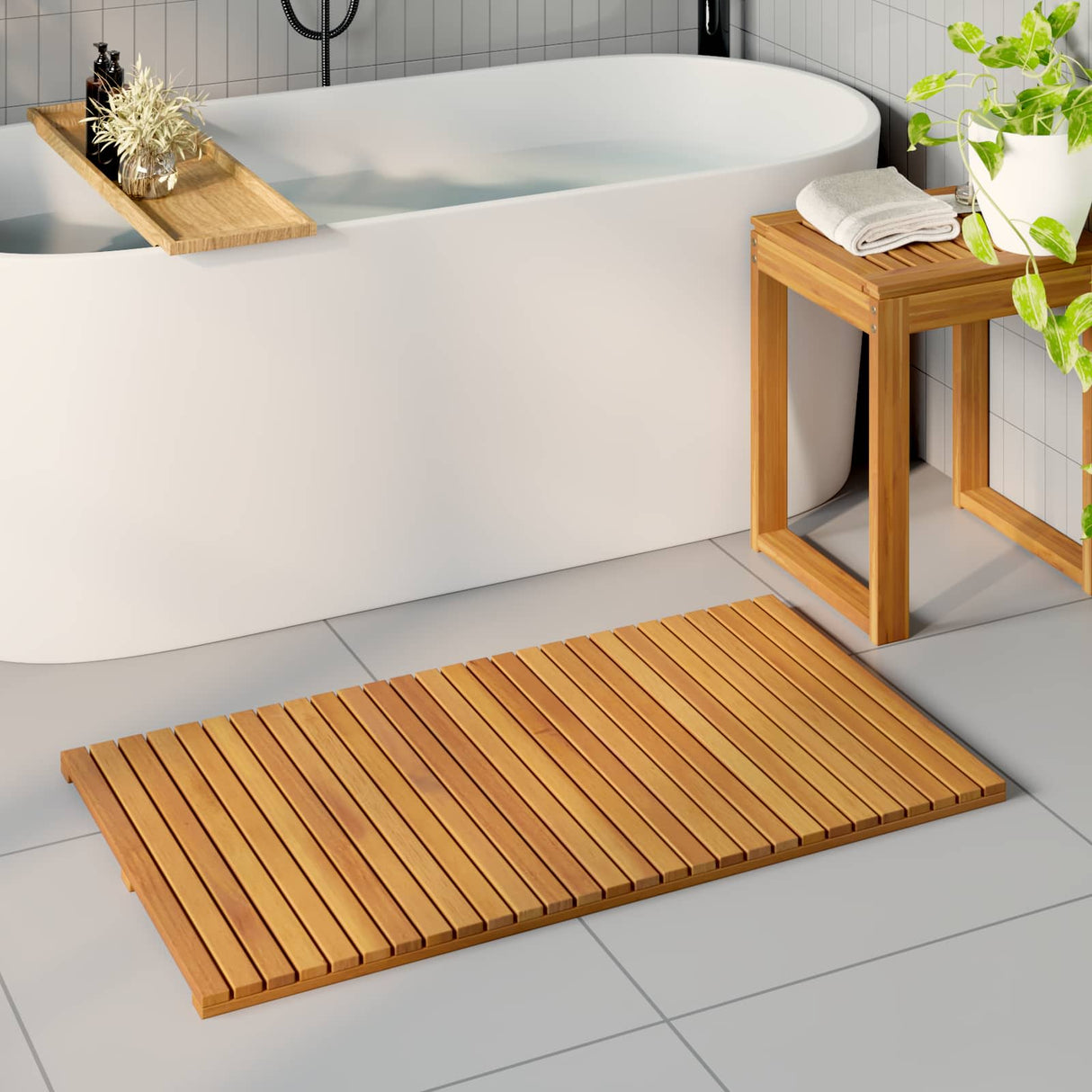 vidaXL Bath Mat Solid Brown 60 x 40 cm Wood